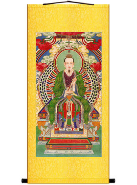 极速明清古画修复版 灵宝天尊神像人物画挂图 P复古装饰画绢布卷