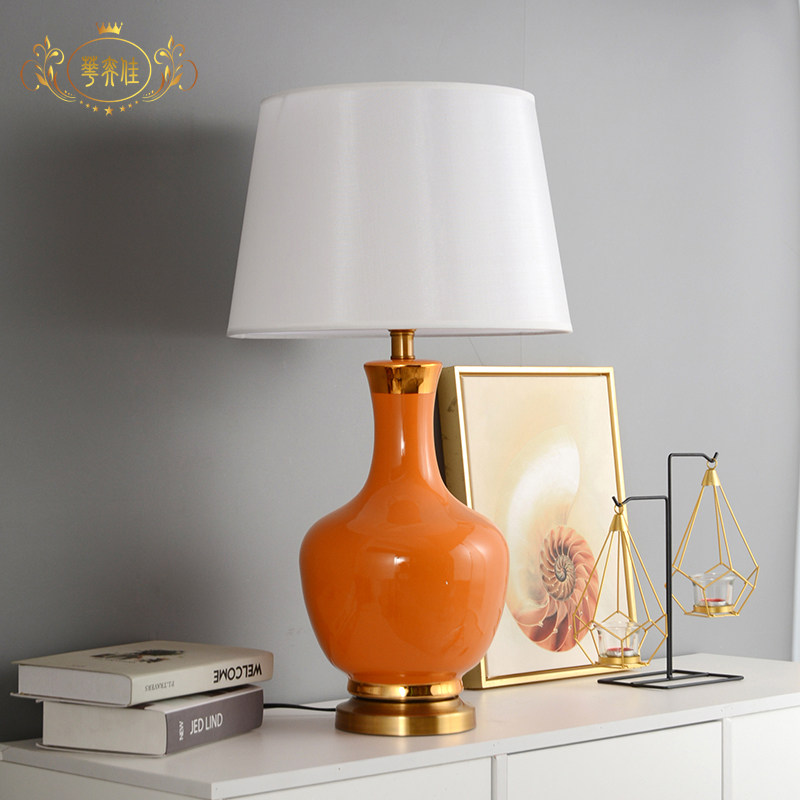 极速美式台灯卧h室床头灯欧式现代简约创意新中式橙色客厅装饰陶,家装灯饰光源,装饰台灯,淘宝优惠券,粉丝福利购,淘宝优惠卷