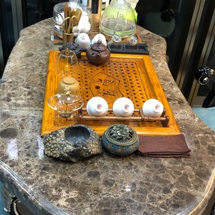 茶台茶桌配i件茶具大理石玻璃茶几沥水盘家用新中式 速发新品 不锈