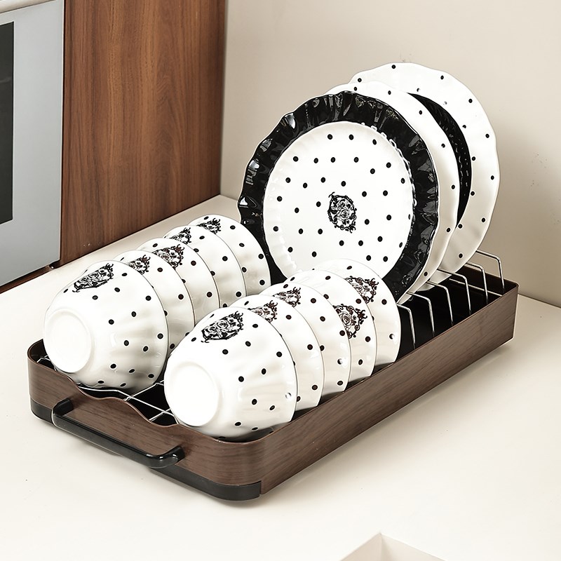 中古风碗架抽拉内拉篮q厨房收纳架橱柜碗碟沥水放碗架抽屉式碗盘