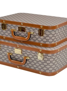 欧式复古皮质手提箱旅行v箱储物箱收纳箱样板房装饰箱子摆件