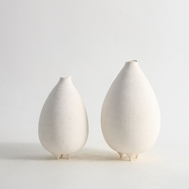 新中式简约复古设计师三脚小x口陶瓷花器摆件样板间酒店花瓶装饰