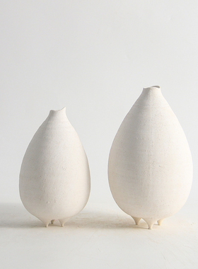 新中式简约复古设计师三脚小x口陶瓷花器摆件样板间酒店花瓶装饰