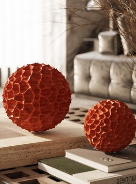 侘寂风创意几何蜂窝球装饰品高级感D正方形做旧覆古艺术工艺品摆