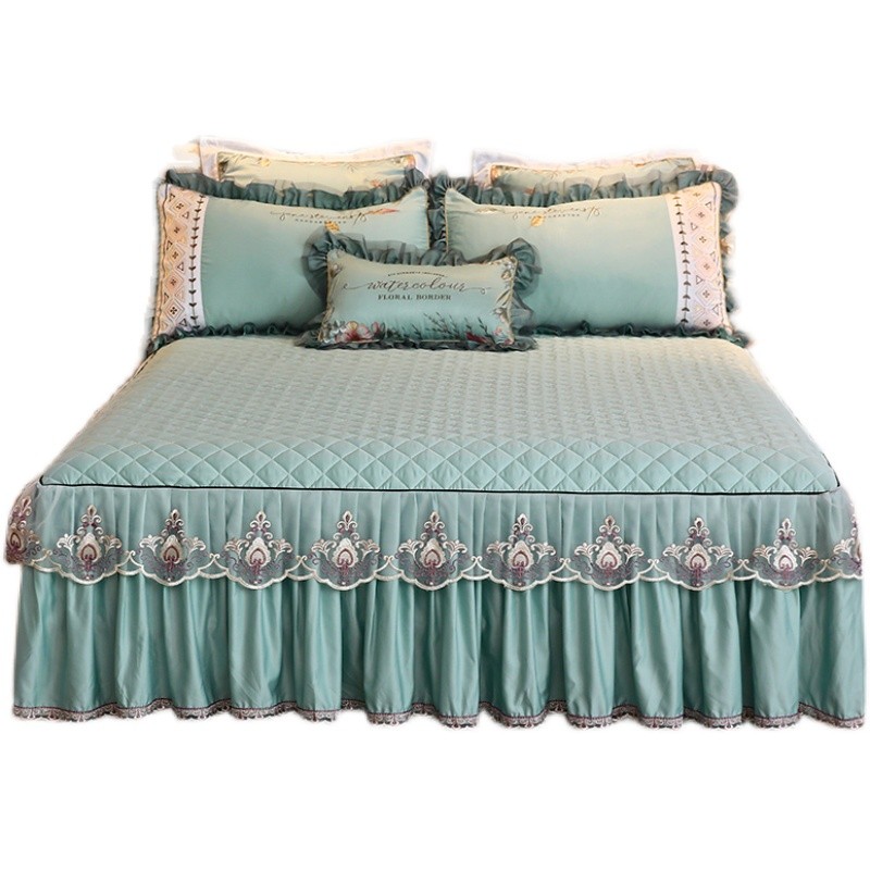 欧式夹棉加厚床裙三件套1.8m床罩公主F风蕾丝床单1.5米床防滑床套