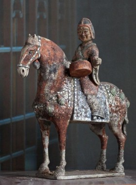北魏北齐彩绘陶器马上人q南北朝陶马仿古老物件博古架影视道具装
