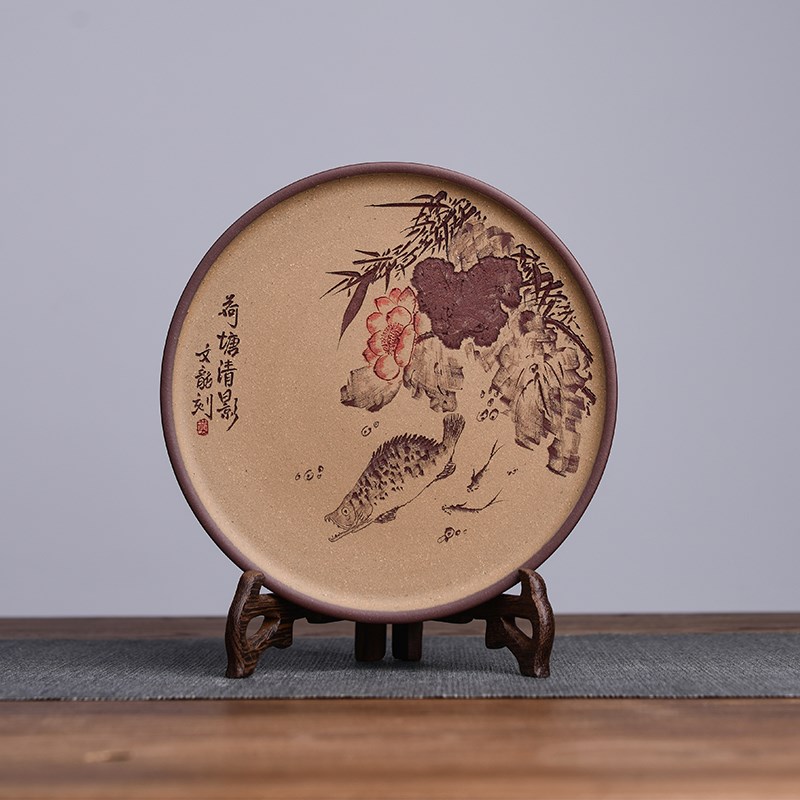 全纯手工紫砂茶盘干泡台茶具配件壶承H储水茶台桌陶瓷.小型家用托