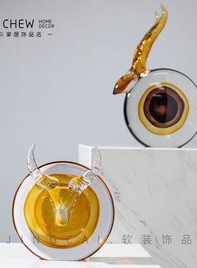 轻奢精致a高档设计师款抽象艺术动物摆件酒柜客厅琉璃家居桌面摆