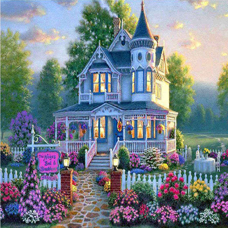 新款手工画5D钻石画满钻客厅卧室点F贴钻十字绣小风景系列花园别