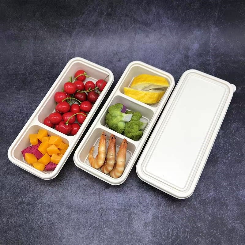 玉米淀粉可降解打包盒长条日式600ml外卖盒1M/2/3格网红水果点心