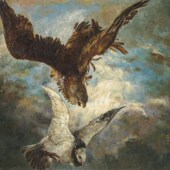 饰画复古临摹复制品挂 修手绘装 徐悲鸿油画比f翼玄关动物新中式 装