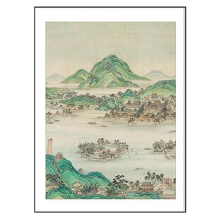 千里江山锦绣山河古典挂画 划新中式山水画 划绿水青山茶室背W景