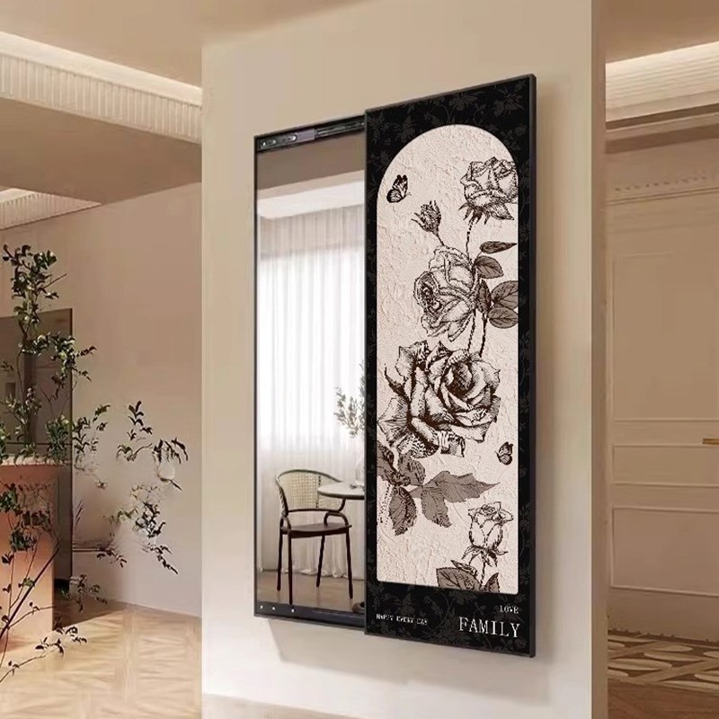 法式中古风隐藏式全n身镜家用推拉镜挂画镜子可关闭隐形穿衣镜壁