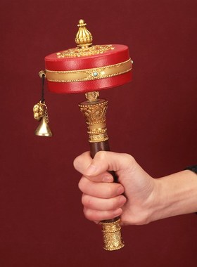 亚青红皮金色转桶手摇转筒纯铜大号西藏式家用摆V件手持转桶随身