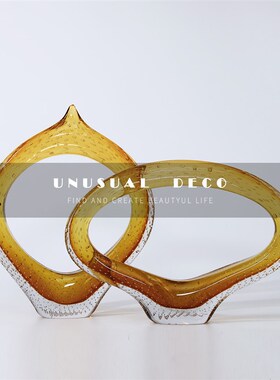 现代简约蓝色琉璃环o形透明玻璃摆件样板间售楼处客厅卧室创意饰