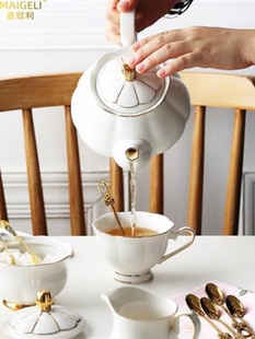 麦歌利陶瓷咖啡具套装 下午茶茶具 金边咖啡杯茶壶茶杯托盘英式
