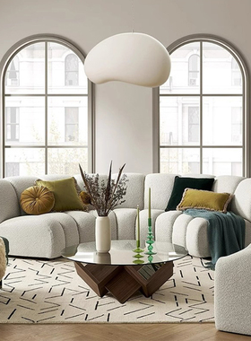 北欧半圆弧形圆形扇形环形羊羔绒布艺组合大户型商场接待网红沙发