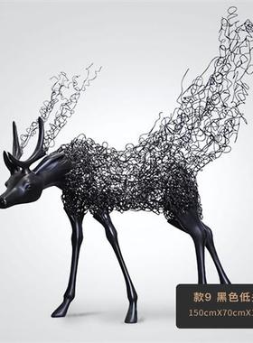 户外不锈钢鹿摆件抽象铁艺镂空鹿雕塑酒店大堂艺术售楼地产装摆件