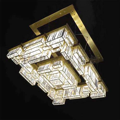后现代客厅主灯奢华几何方形大气别墅餐厅吊灯前台大堂港式水晶灯