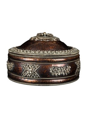 西藏藏式复古收纳盒储物盒糌粑盒糖果盒H法事米盒纯铜客厅装饰摆