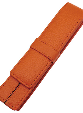 一航 1支装头层牛皮笔套钢笔收B纳袋F保护套笔袋黑色笔帘橙色单支