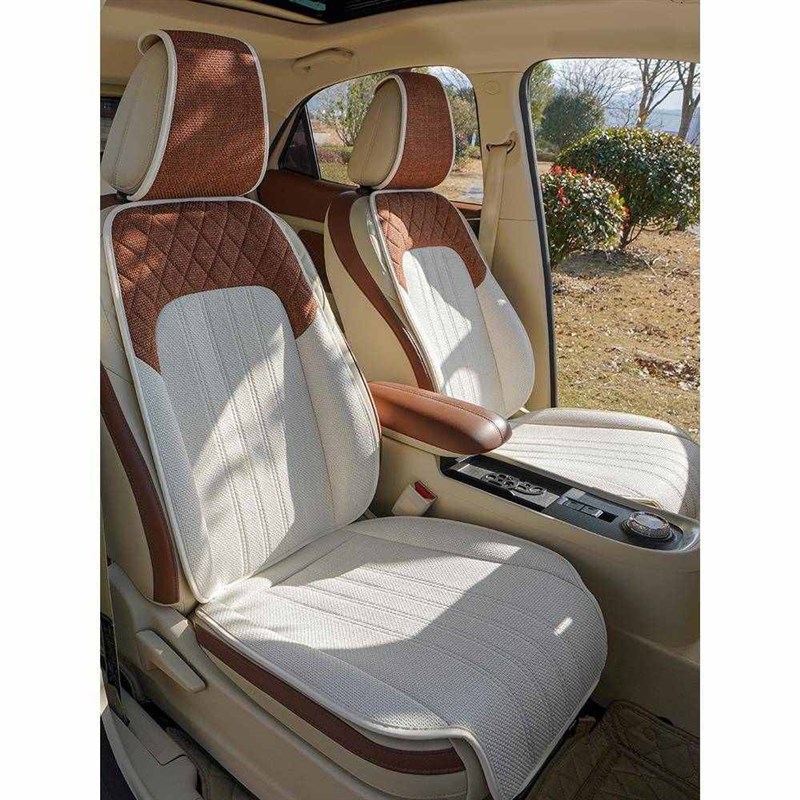简约拼色汽车坐垫四季通用单片亚麻夏季透气女T士座椅三件套座垫