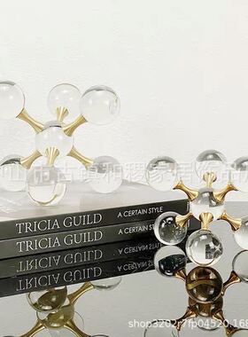 轻奢极简风格几何分子水晶摆件样板房间客厅售T楼处软装陈设饰品