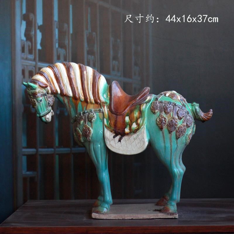 仿古唐三彩陶f瓷中国马绞胎动物摆件家居装饰古玩老物件收藏艺术