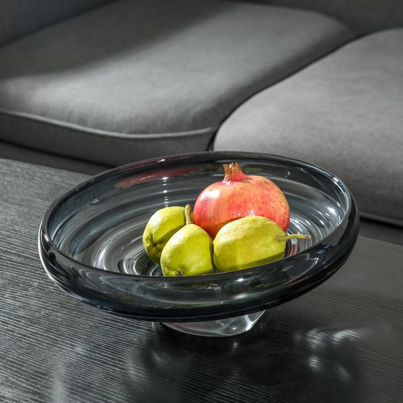 新款简约透明玻j璃水果盘轻奢桌面摆设现代家居样板间软装摆件