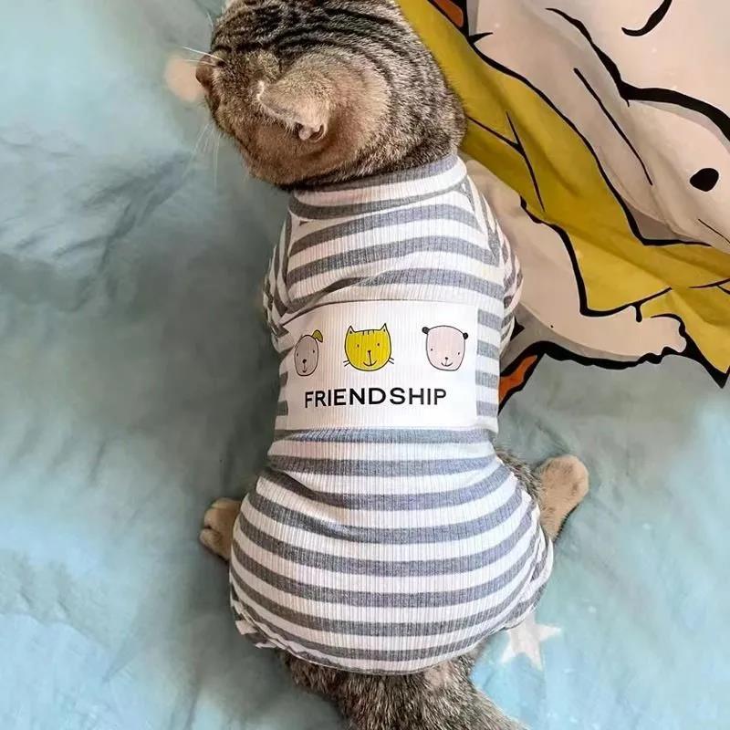 猫咪衣服夏季薄款防掉毛布偶加菲猫英短春装宠物狗狗四脚居家睡衣
