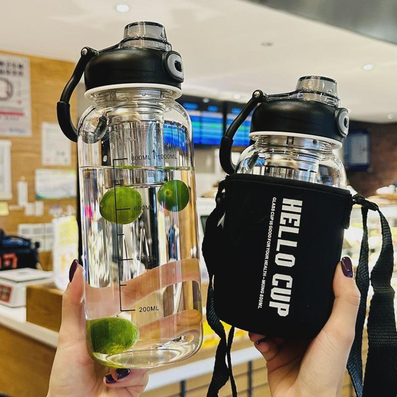 玻璃水杯大容量刻度水杯茶水分离泡茶便携1000ml耐高温高硼硅杯子