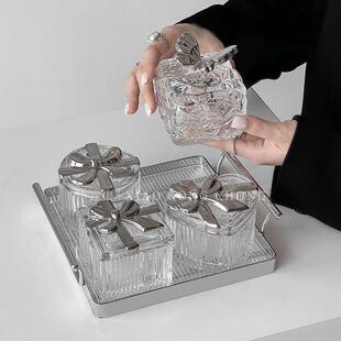 太空银礼物盒玻璃干 干果盘轻奢会所零食糖果盘高级感客厅家用小