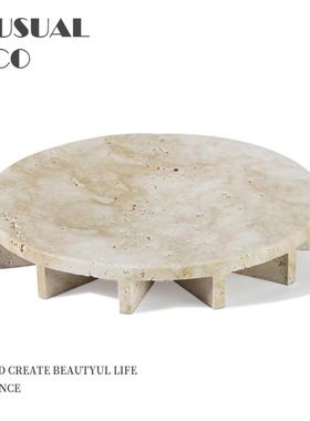 现代简约侘寂黄洞石果盘托盘摆盘摆件样板房售楼处厨房餐桌饰品