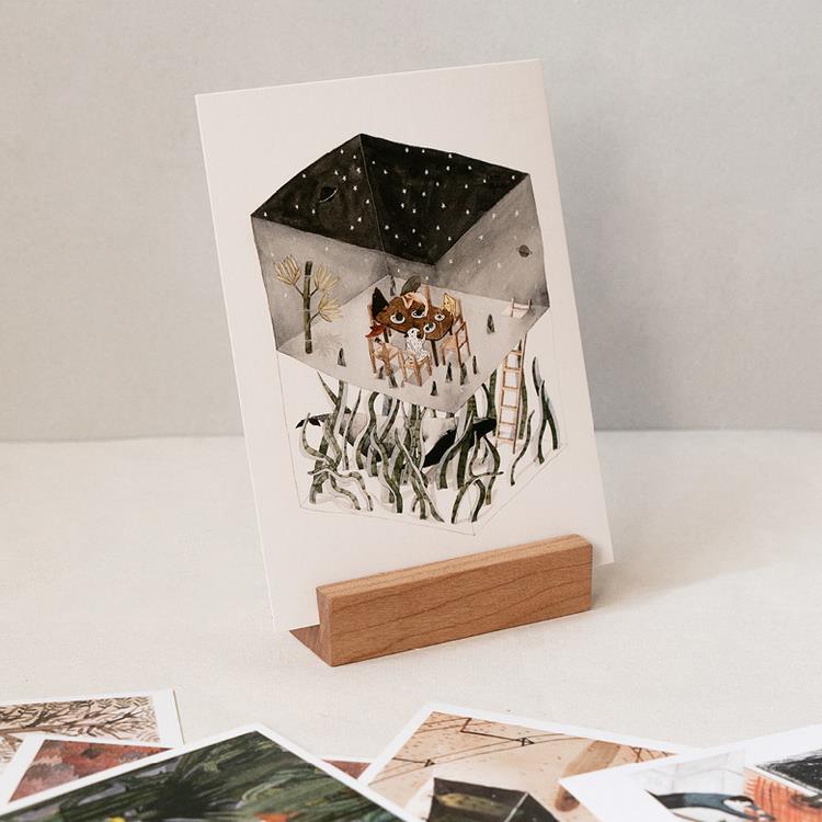 MUMO木墨 明信片名片底座 樱桃黑胡桃木家居摆件装饰