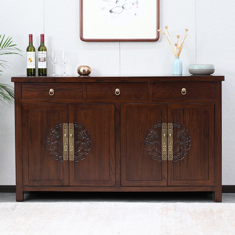 老榆木四门玄关柜中式餐边柜复古实木收纳柜门厅柜客厅置物柜定制