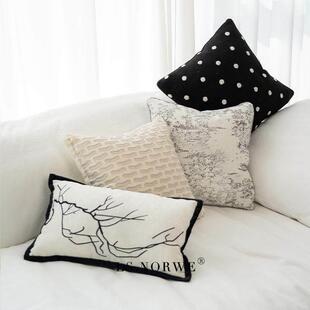 意式极简抱枕黑白灰高级感枕套样板间客厅沙发靠枕腰枕侘寂风靠垫