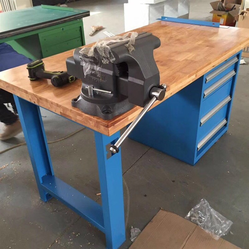 重型实木工作台生产车间落地柜橡木台面操作台维修钳工台