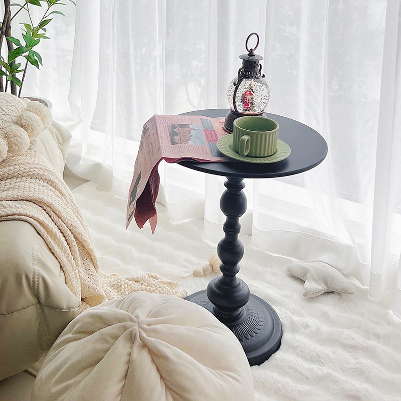 复古沙发边几客厅小茶几边柜创意简约黑色小户型铁艺床头柜小圆桌