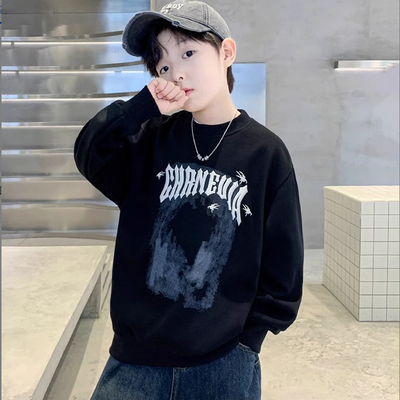 男童卫衣秋季宽松2025中大童休闲韩版长袖洋气儿童秋冬圆领加绒潮