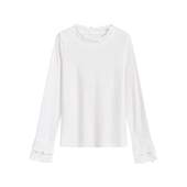T恤 双重木耳花边长袖 磨毛绒 百搭修身 纯色上衣 小田tia专享