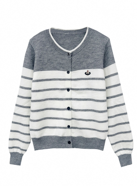 【小田tia专享】小清新刺绣软糯毛衣 ~撞色条纹针织开衫