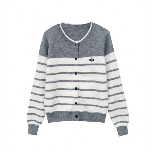 【小田tia专享】小清新刺绣软糯毛衣 ~撞色条纹针织开衫