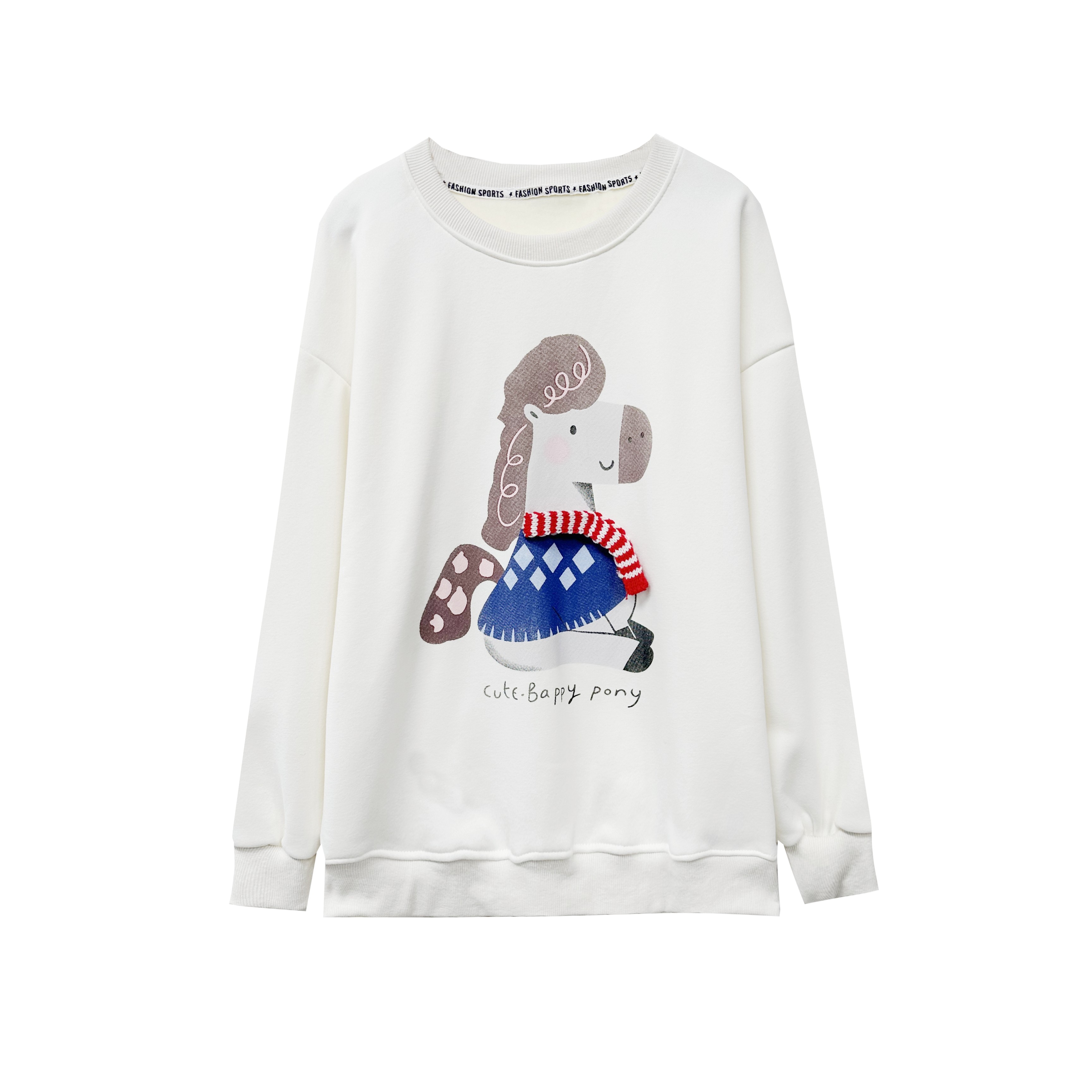 【小田tia专享】加绒加厚 围巾木马 大版圆领卫衣女