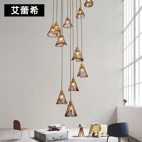 美式复古楼梯loft长吊灯