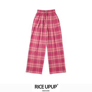 RICEUPUP“米格格”粉色格子长裤