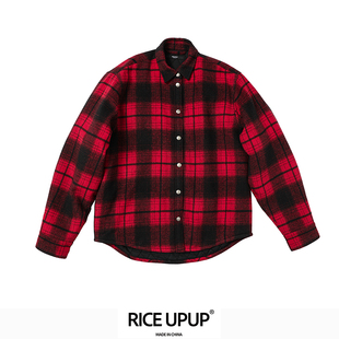 RICEUPUP“米红豆”红色格纹夹棉衬衫