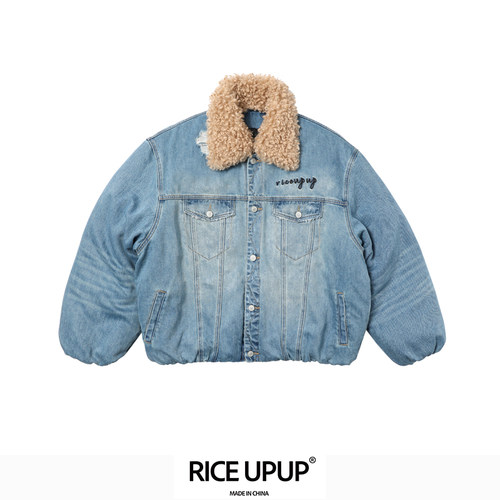 RICEUPUP“米羊羊”毛绒领子夹棉牛仔外套
