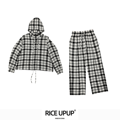 RICEUPUP“米格格”黑白格子刺绣套装