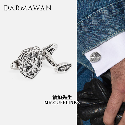 袖扣先生DARMAWAN袖扣男士轻奢法式衬衫925银盾牌袖钉高级感礼物