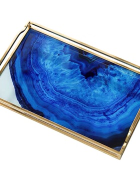 欧式轻奢金属托盘长方形美式复古家E用客厅茶几水杯茶盘玻璃水果